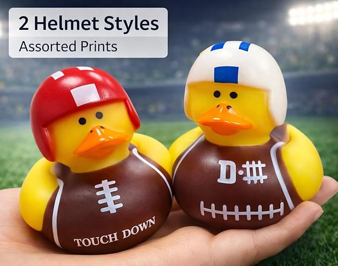 GIFTEXPRESS 24 Pack Football Rubber Duckies, 2 Inch Mini Sports Theme Ducks with Helmets, Assorted Styles, Touchdown Bath Toys for Game Day, Football Party Favors, Classroom Prizes