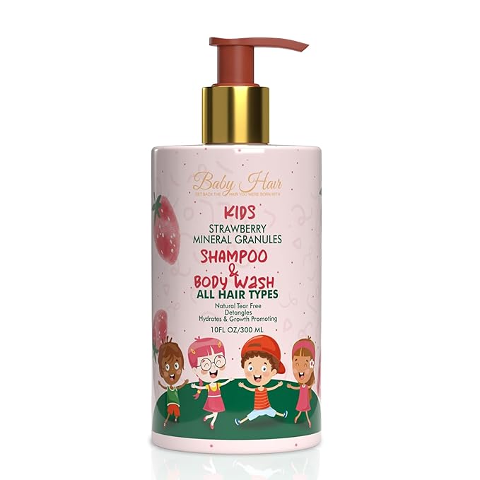 Baby Hair - Strawberry Mineral Kids Shampoo/Body Wash, Sulfate-Free Kids Tearless Shampoo and Body Wash, Shampoo For Kids with Strawberry Oil, Camellia Oil, and Biotin, No Tears Shampoo, 10 fl.oz.