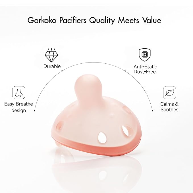 Garkoko Baby Pacifiers 0-6 Months Breast Like Shape Pacifiers BPA-Free One-Piece Silicone Newborn Pacifier for Breastfed Babies, 2pcs for Best Value