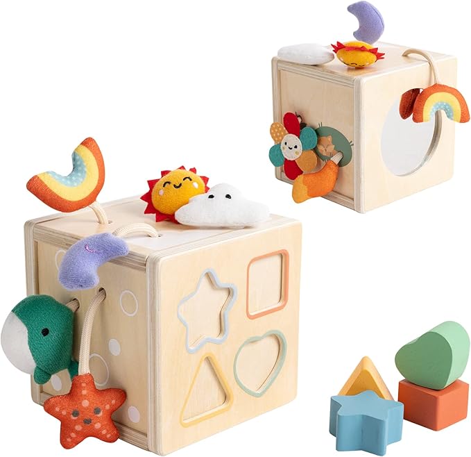 Twefex Pull String Activity Toy, Montessori Toys for Babies 6-12 Months, Wooden Activity Cube Baby Sensory Toys for 1 Year Old Boy Girl, Early Learning Baby Infant Toy 6 to 12 Months