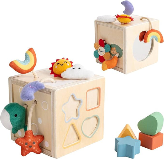 Twefex Pull String Activity Toy, Montessori Toys for Babies 6-12 Months, Wooden Activity Cube Baby Sensory Toys for 1 Year Old Boy Girl, Early Learning Baby Infant Toy 6 to 12 Months