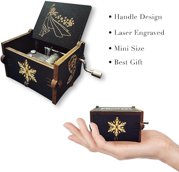 Bolunlun Frozenn Music Box, Wooden Hand Crank Music Box, Wooden Toys for Movie Fans, Gifts for Kids/Sons/Daughters, Perfect for Valentine's Day, Birthday, Halloween and Christmas. (Frozenn song)
