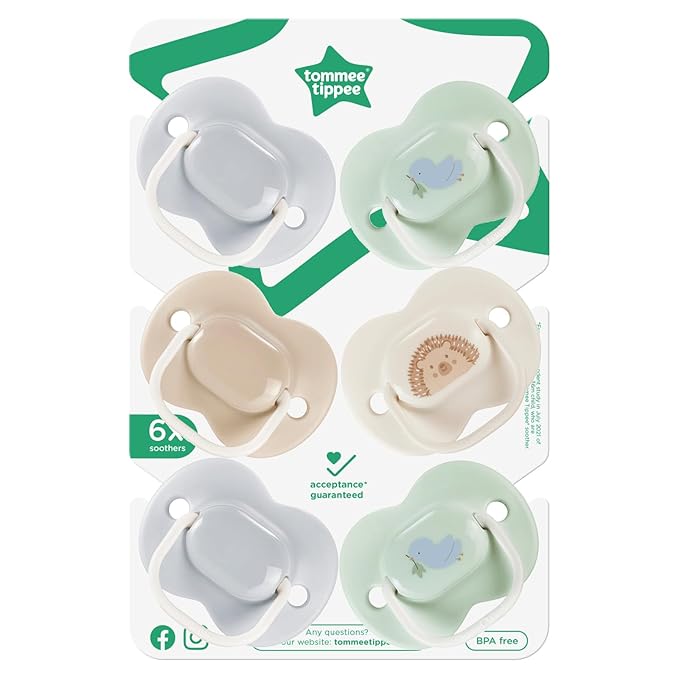 Tommee Tippee Ultimate Fit Newborn Pacifiers, 0-6 Months, Extra Air Holes, Symmetrical Nipple and Shield, 100% BPA Free Silicone, Dishwasher & Sterilizer Safe, Blue and Green, Pack of 6