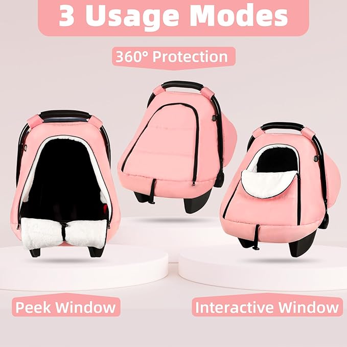 SWESEN Winter Car Seat Covers for Babies, Cozy & Warm Cover, Infant Car Seat Canopy Water Resistant, Universal Cold Weather Shield, Pink