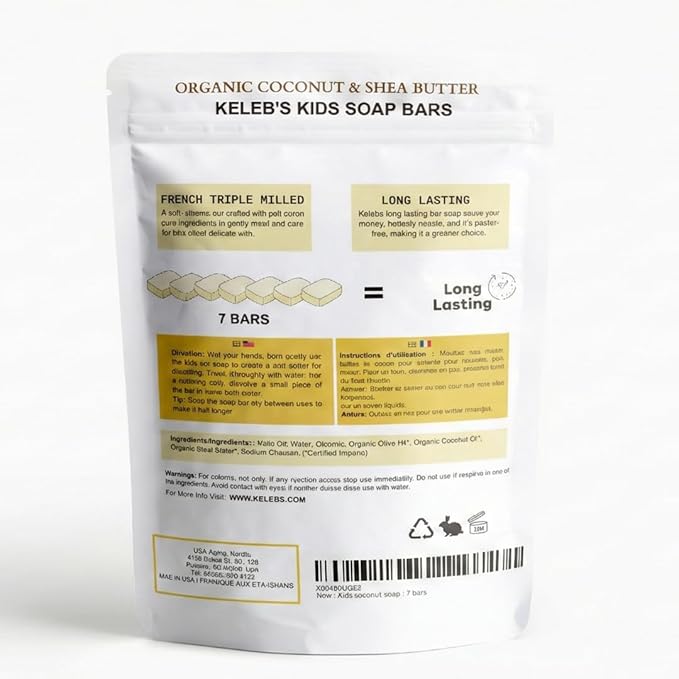 KELEBS Unscented Kids Soap Bar 7-Pack – Organic & Gentle Trio Oil Body Wash for Children – Soothes Dry & Delicate Skin – Only 7 Natural Ingredients