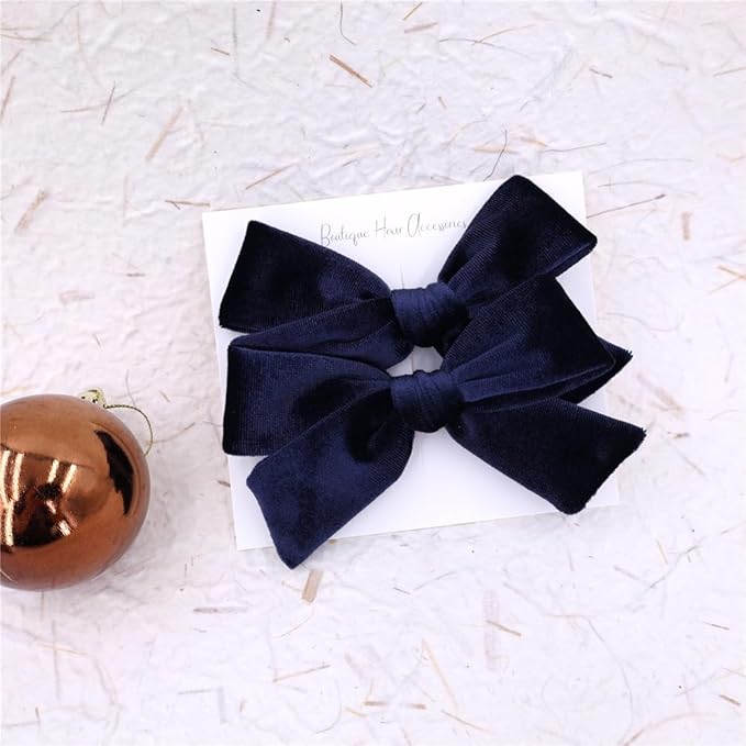 Vintage Velvet Bow Hair Clips for Baby Girl Kids Women Fall Velvet Christmas Hair Bows Barrettes Accessories (2 pcs Navy)