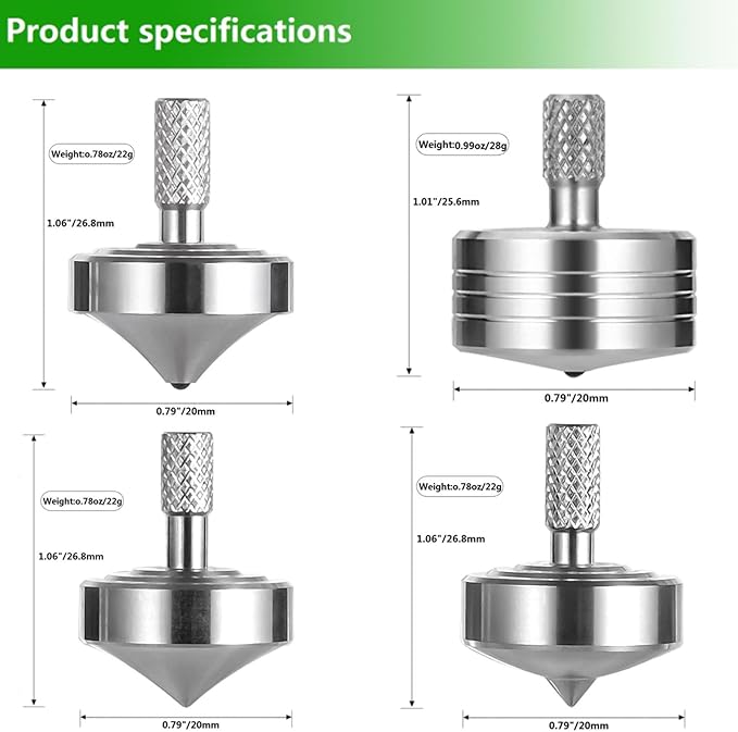 Stainless Steel Spinning Top, Precision Mini Desktop Gyroscope, Kill Time Reduce Stress ADHD Toys, Perfect Balance Gyro (4PCS Style 1+Style 2+3+4)