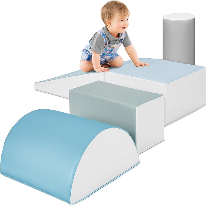 Best Choice Products Soft Foam Climbing Blocks for Toddlers, 5-Piece Baby Play Set, Easy-Clean Vinyl Foam Shapes, Safe Certified Materials, Early Learning Motor Skill Development Toy - Blue