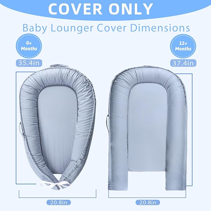 Hooyax Baby Lounger Cover Only, 100% Cotton Newborn Nest Cover, Soft Portable Baby Nest Replacement Cover for Boys Girls, Breathable Infant Lounger Covers, Baby Essential (Blue)