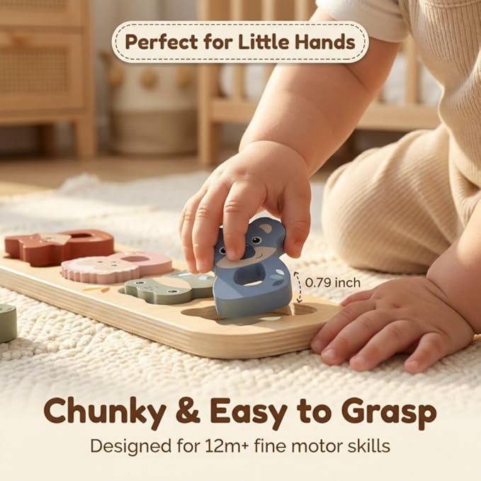 SPEEDY MONKEY Wooden Animal Puzzle for Toddlers 12m+ | Educational Animal Shape Sorter Puzzle | Colorful Sorting Play Baby Toy | Fine Motor & Cognitive Learning Toy for Kids & Preschoolers