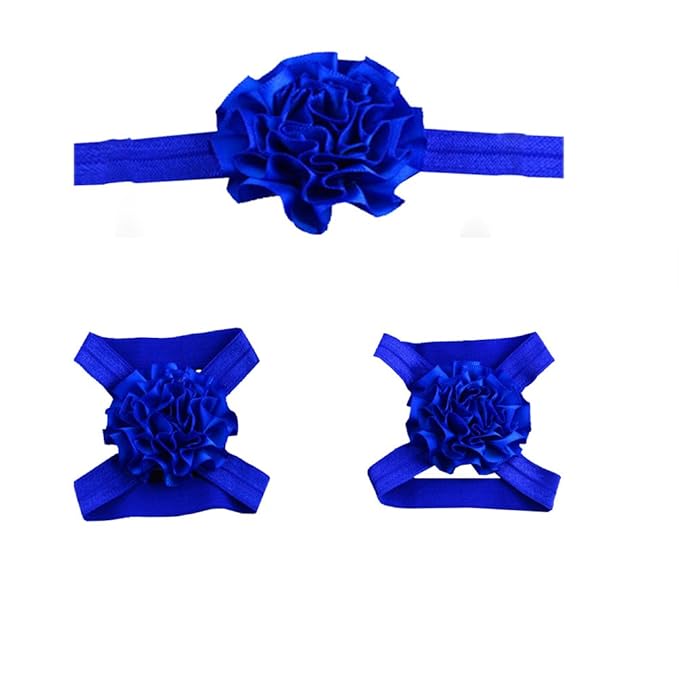 Cute baby elastic headband and Foot Flower (22) (Royal Blue)