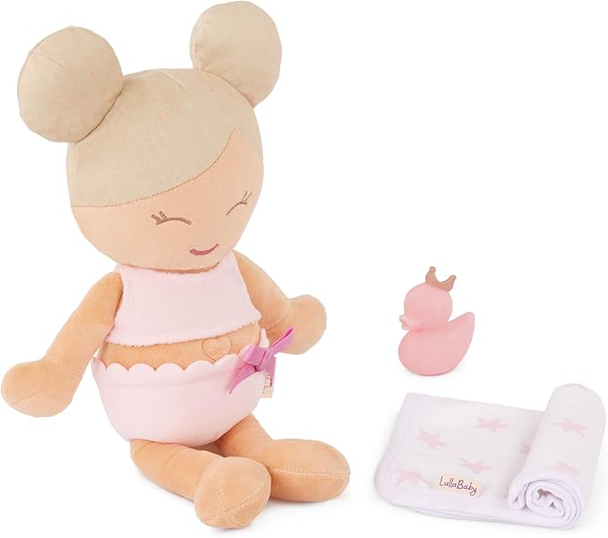 LullaBaby – 14-Inch Bath Doll – Fair Skintone & Blonde Hair Baby Girl Doll with Accessories – Soft Plush Body – Real Water Play – Toddler Toy – Ages 2+