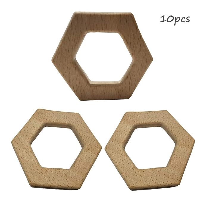 10pcs Natural Wooden Hexagon Pendant Pure Natural Beech Wood Animal Shape for Handmade Home Decoration Craft Accessory (Hexagon 10pcs)