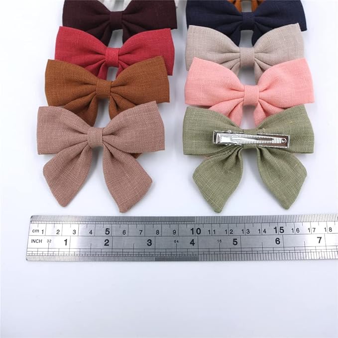 12 PCS Linen Bow Hair Clips for Baby Girls Hair Bows Alligator Clips Accessories Infants Toddler Kids Hairgrips (Linen 3.2'' Sailor Bow)