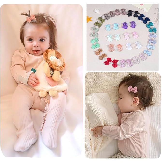 Mini Bow Hair Clips for Baby Girls, 1.5 Inch Grosgrain Ribbon, 40 Pieces, Fine Hair Accessories
