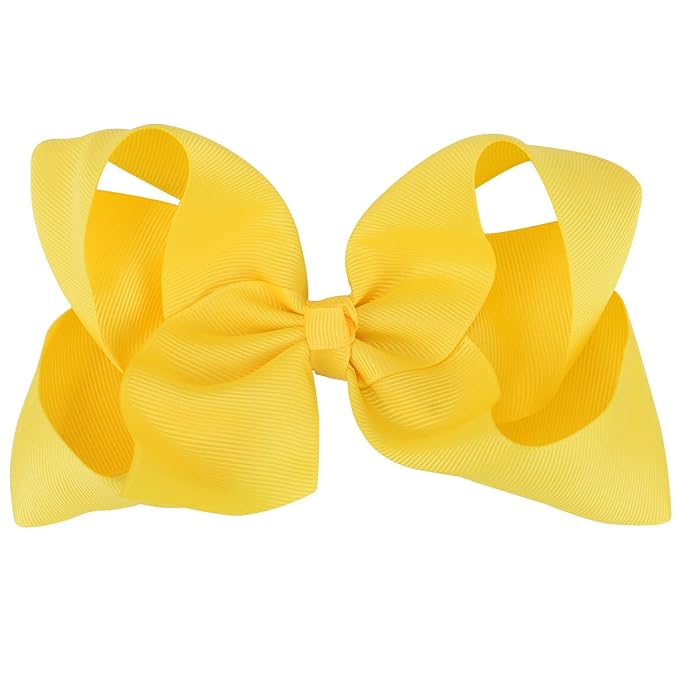 Oaoleer Big Hair Bows for Girls 12 PCS 6" Yellow Grosgrain Ribbon Large Boutique Bow Alligator Clips Hair Accessories for Toddlers Little Girls Kids