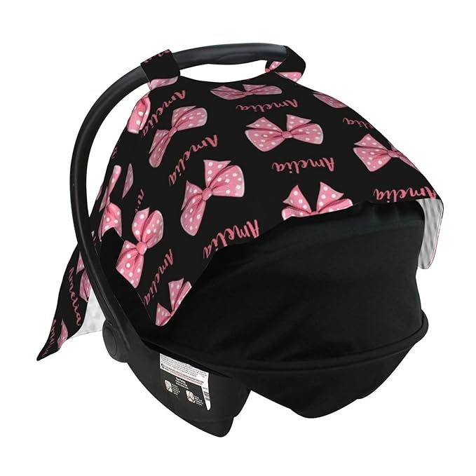 Personalized Name Car Seat Covers for Baby Girls, Custom Bows Baby Carseat Canopy, Nursing Cover for Breastfeeding, Strollers Car Seat Canopies for Babies Infant Newborn, Baby Shower Gifts