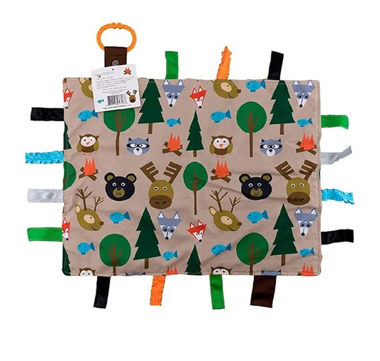 Baby Sensory, Security & Teething Closed Ribbon Tag Lovey Blanket with Minky Dot Fabric: 14”X18” (Forest)