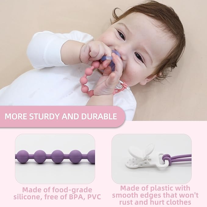 5-Pack Silicone Pacifier Clip, One-Piece Silicone Pacifier Holder Clip for Boys & Baby Girl Binky Clips Rust-Free Holders Unisex Newborns Shower Birthday Gifts (Pink-A)