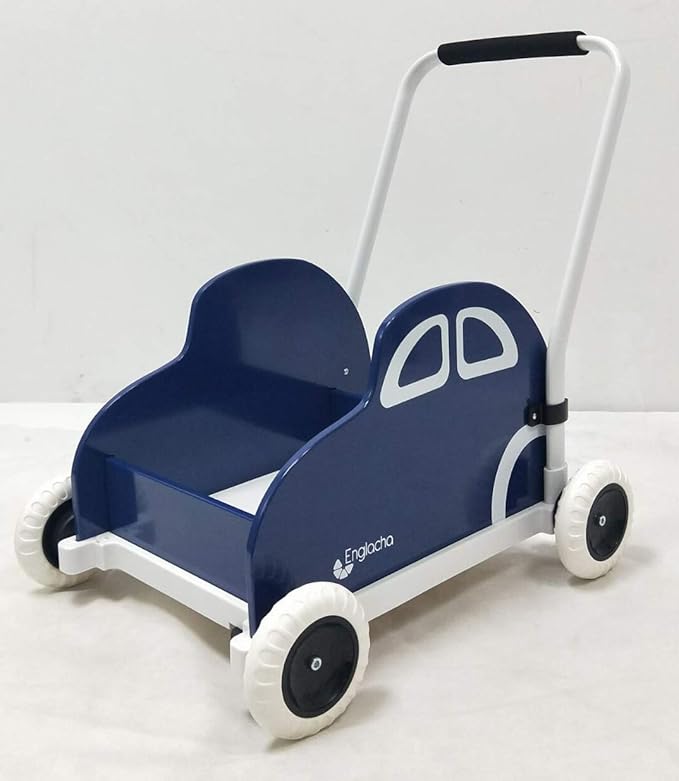 Englacha car Musical Toddler Walker, Baby Push Car with Built-in Musical Function and Speed Reduction Wheels, Blue/White