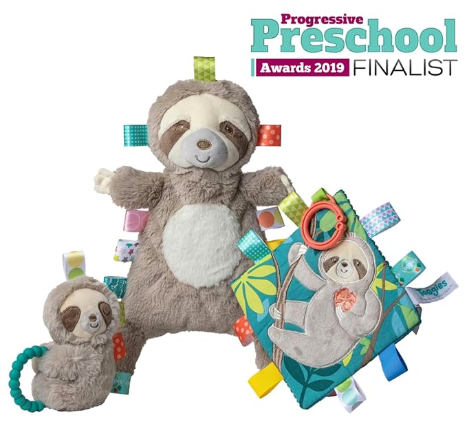 Taggies Sensory Stuffed Animal Soft Rattle with Teether Ring, Molasses Sloth