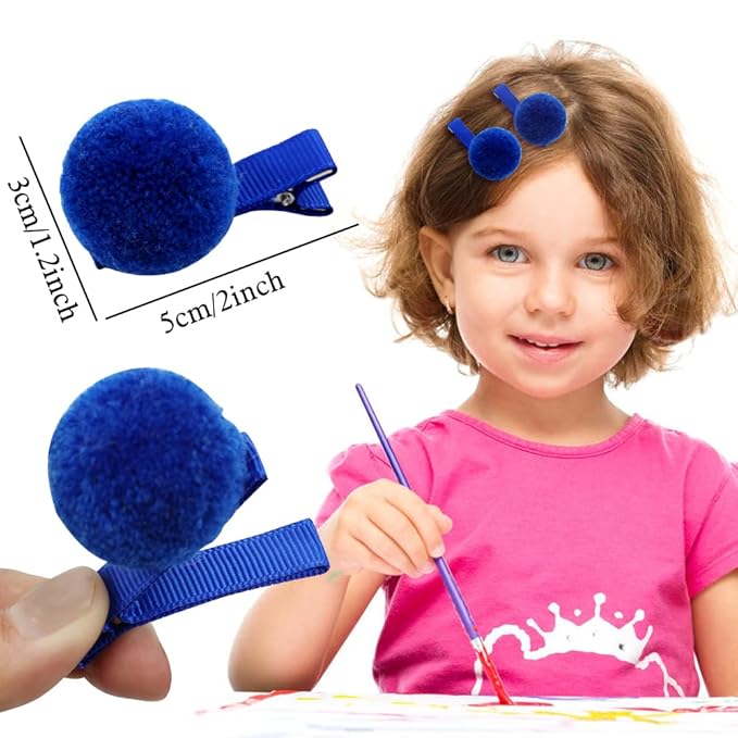 Cinaci Hair Clips, 24 Pack 1.2 Inch Candy Colorful Pom Pom Alligator Hair Clips with Small Cute Puffy Fuzzy Pompoms, Hair Accessories for Baby Girl Infant Toddler Kids