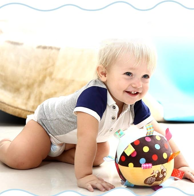 Colorful Tag Chime Ball - Soft Plush Sensory Rattle Toy for Babies Kids Toddlers Infants