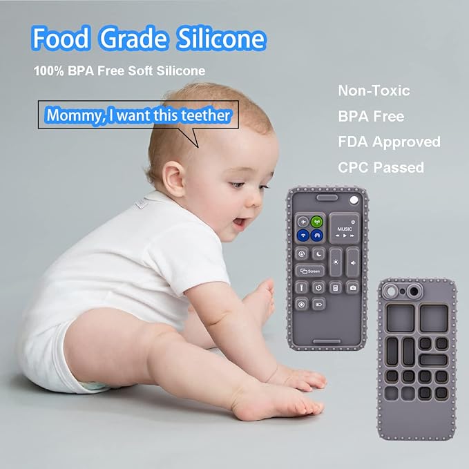 Baby Phone Teething Toys for Babies 0-3, 0-6, 6-12 Months | Soft Silicone Cell Phone Teethers Toys | Baby Fidget Toys 0-6 Months | Infant Teether for Breastfeeding Baby Boy Girl