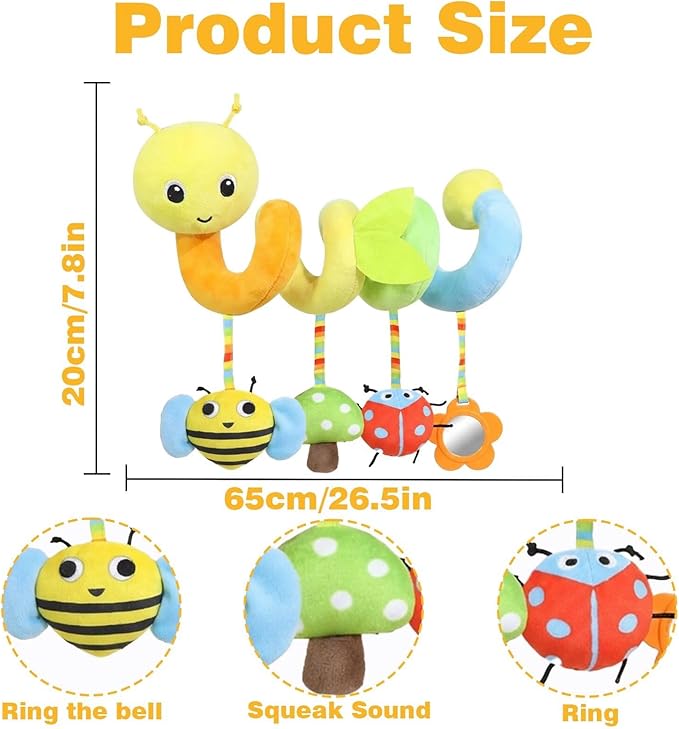 Multi-Use Baby Spiral Activity Toy – Spiral carseat Toy for Car Seat, Stroller,Play Gym, Keeps Baby Quiet, Easy Travel Solution