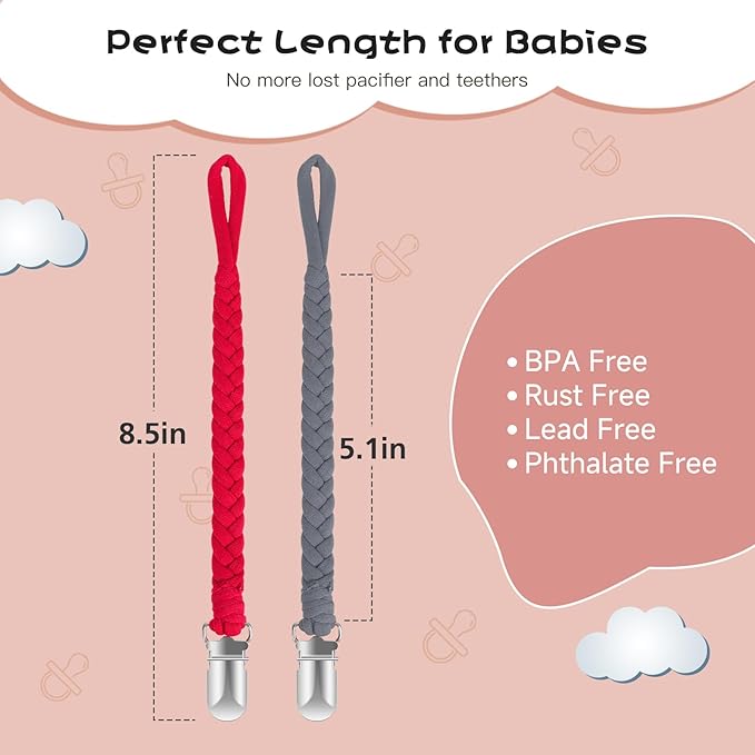 Pokipaw Pacifier Clip for Boys and Girls 6 Pack Baby Pacifier Holder Leash 100% Handmade Braided Fits All Pacifiers & Teething Toys Modern Unisex Baby Gift