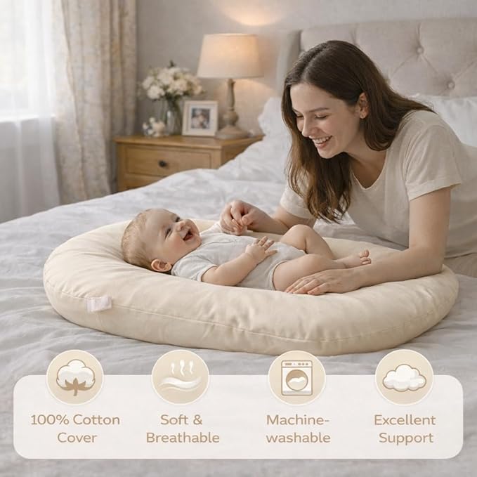 Baby Lounger Play Mat,Baby Lounger for Newborn Tummy Time for Babies in Flat Surface,0° Angle Newborn Loungers Babies Nest for Boys & Girls 0-12 Months(English Apricot)