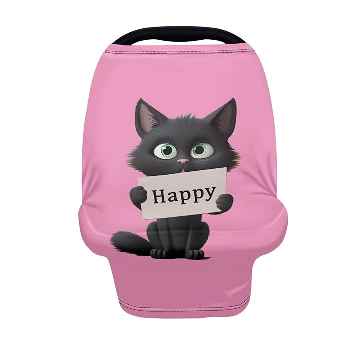 HUIACONG Happy Black Cat Carseat Canopy for Girls Babies Nursing Cover Baby Car Seat Covers for Multiuse Baby Shopping Cart/High Chair/Stroller Covers