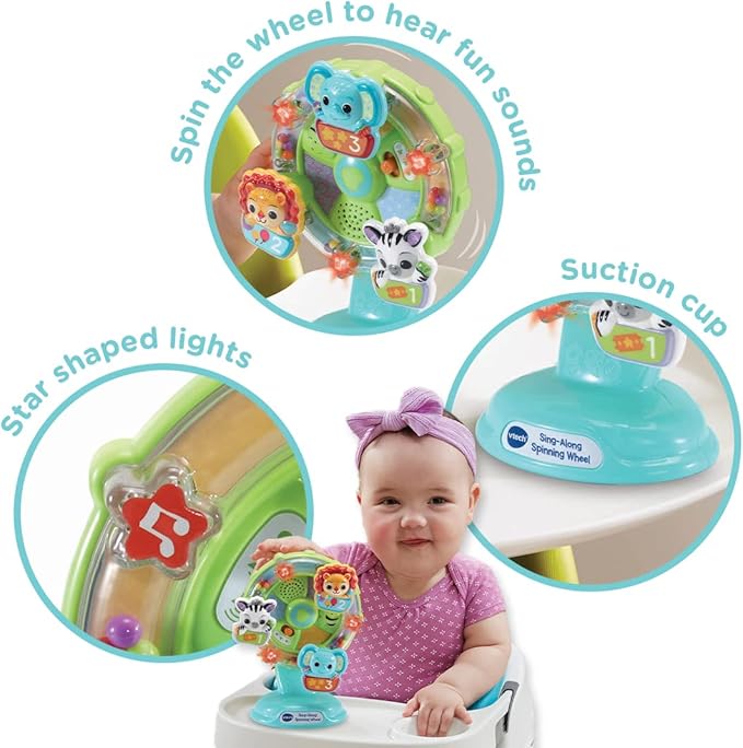 VTech Baby Sing Along Spinning Wheel, Baby Sensory Toy with Colours, Objects and Animals, Spinning Wheel Toy with Suction Cup, 6 Months +, English Version