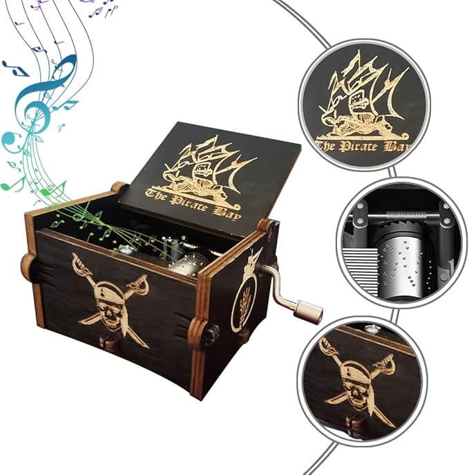 Caribbeann music box, Wooden Hand Crank Music Box, Wooden Toys for Movie Fans, Gifts for Kids/Sons/Daughters, Perfect for Valentine's Day, Birthday, Halloween and Christmas. (Caribbeann song)