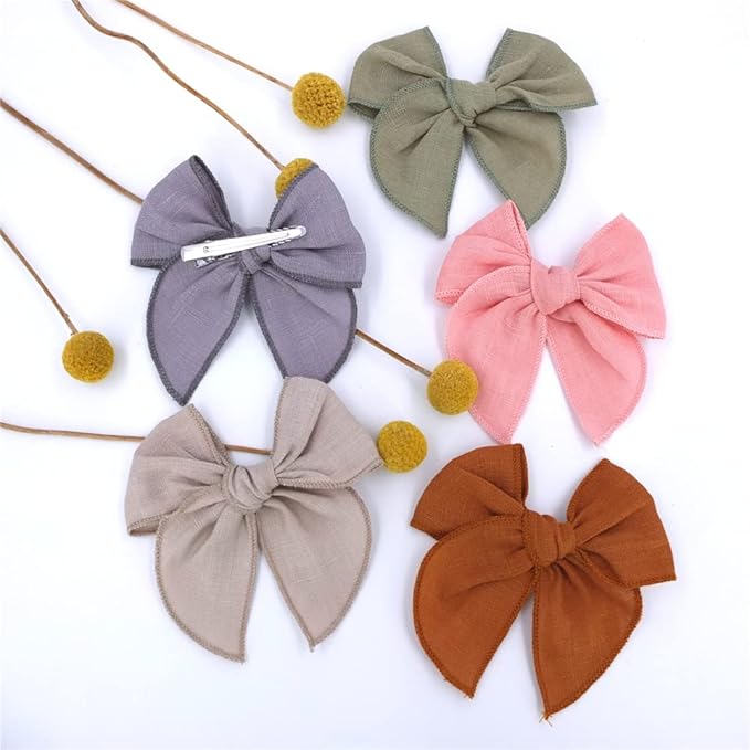 12 PCS Linen Bow Hair Clips for Baby Girls Hair Bows Alligator Clips Accessories Infants Toddler Kids Hairgrips (Linen Fable Bow 4'')