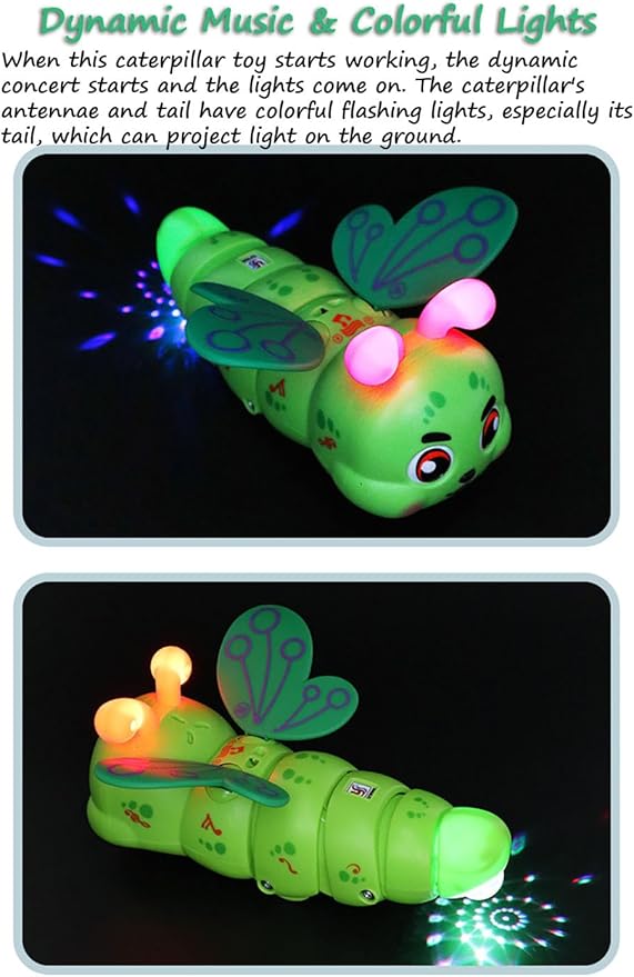 Miracland Stunt Spinning Caterpillar Toy - Electric 360 Rotating Musical Creeping Crawling Toy with Lights