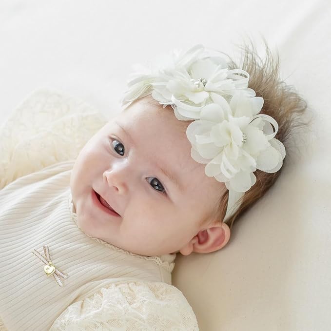 Lace Big Bow Baby Girls Headband Floral Hair Band Toddlers Newborn Infants Christening Baptism Party Hair Accessories for 0-36 Months Elastics Hairband (Style 1)