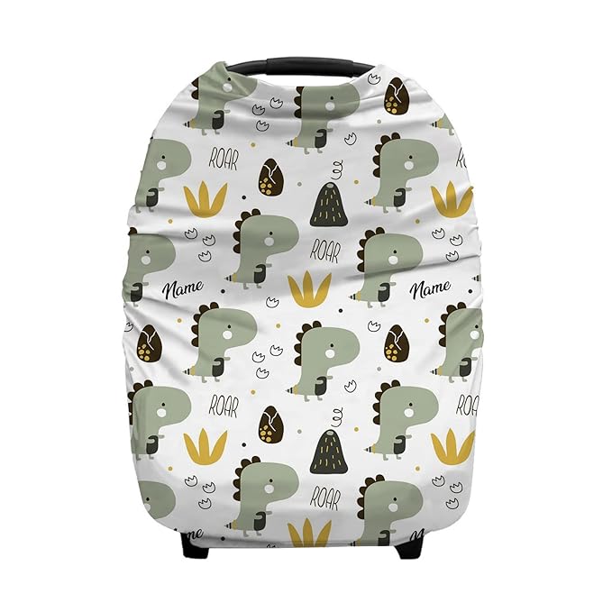 Personalized Baby Car Seat Cover for Boys Girls, Custom Nursing Covers for Breastfeeding with Name, Infant Stroller Cover, Baby Carseat Canopy for Newborn, Multiuse Car Seat Canopies, Baby Dinosaur