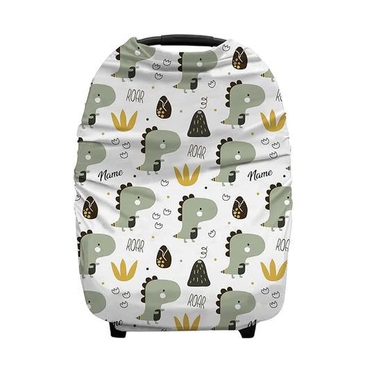 Personalized Baby Car Seat Cover for Boys Girls, Custom Nursing Covers for Breastfeeding with Name, Infant Stroller Cover, Baby Carseat Canopy for Newborn, Multiuse Car Seat Canopies, Baby Dinosaur