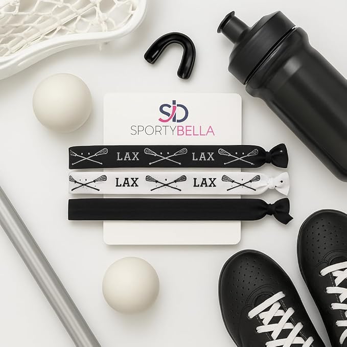 Infinity Collection Lacrosse Headbands for Girls – Set of 3 Non-Slip Black & White LAX Headbands with Silicone Grip – Sports Hairbands for Lacrosse Players and Teams