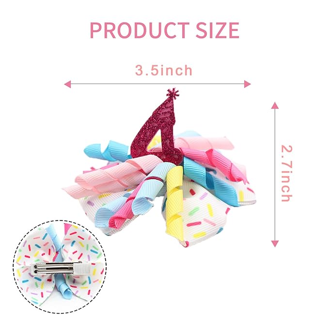 Birthday Hair Clips for Baby Girls - 2Pc Curly Ribbon with Deep Red Number Bow Hair Clips for 4th Birthday Baby Bow Party Decorations for Girls Toddlers Hair Accessories (Deep red Number-4 Years)