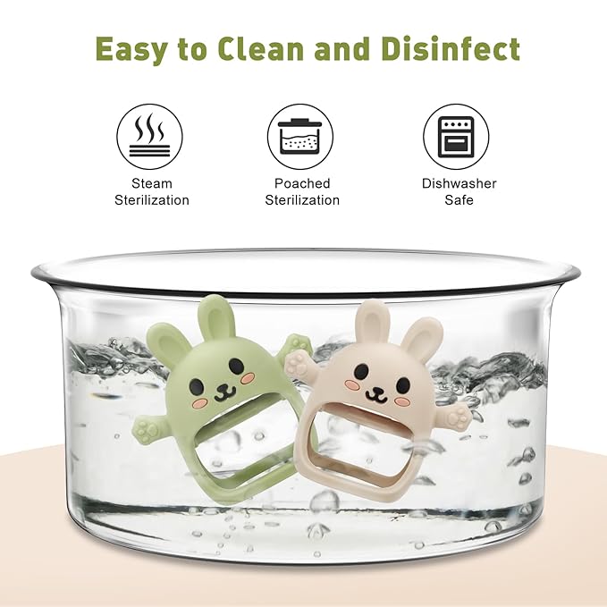 Easter 2 Pack Baby Teething Toys for 3-6 6-12 Months, Soft Silicone BPA Free Bunny Teething Mitten, Easter Basket Stuffers Chew Teether Toys 0-3 6 9 12 Months for Babies Sucking Needs