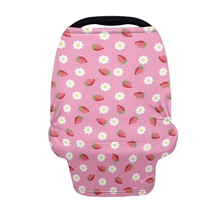 AFPANQZ Strawberry Flower Nursing Cover Breastfeeding Scarf Baby Car Seat Covers for Boys Girls Infant Carseat Canopy Stretchy Soft Breathable Multi-Use Cover Up