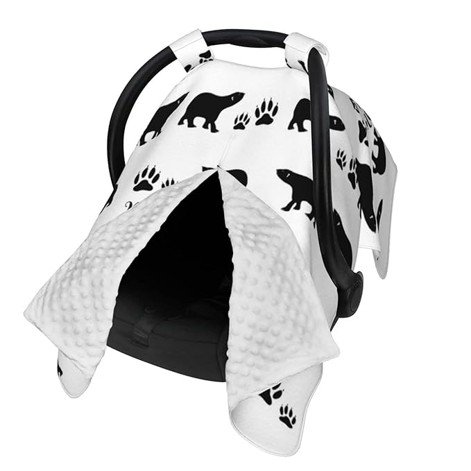 Personalized Bear and Paw Baby Infant Car Seats Canopy for Babies with Name, Custom Multi-use Blankets for Baby Boys Girls, Peekaboo Minky Nursing Breastfeeding Stroller Cover Canopies for Newborn