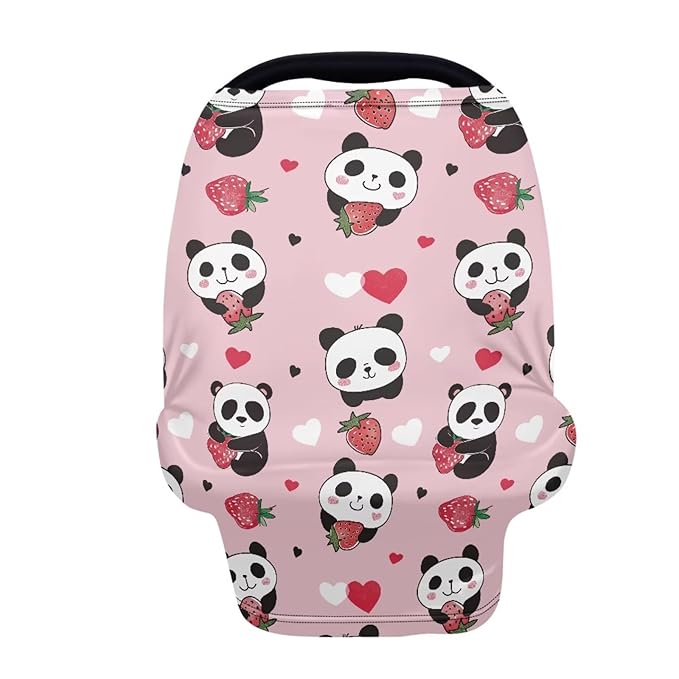Forchrinse Cute Panda Strawberry Baby Car Seat Covers for Newborns,Soft and Stretchy Nursing Covers for Breastfeeding Mom