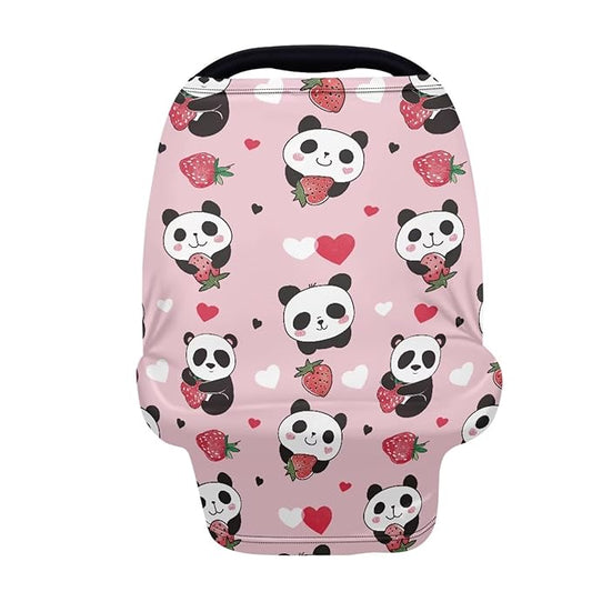 Forchrinse Cute Panda Strawberry Baby Car Seat Covers for Newborns,Soft and Stretchy Nursing Covers for Breastfeeding Mom