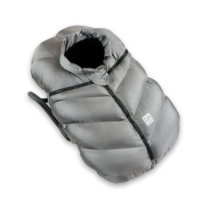 7AM Enfant Car Seat Covers - Cocoon Baby Cover for Boys & Girls, Rain & Snow Repellent, Breathable Windproof, Center Zipper, Universal Fit for Infant Car Seat (0-12M) (Metallic Grey)