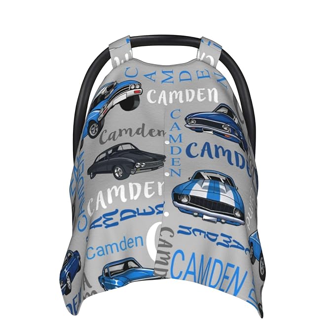 Personalized Baby Car Seat Canopy for Babies with Name, Custom Car Stroller Car Seat Covers for Boys, Minky Nursing Carseat Cover for Breastfeeding, Car Seat Canopies for Infant Newborn