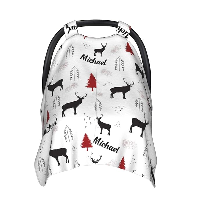 Personalized Woodland Deer Baby Infant Car Seats Canopy for Babies with Name, Custom Lightweight Covers for Baby Boys Girls, Minky Nursing Breastfeeding Stroller Cover Canopies for Newborn
