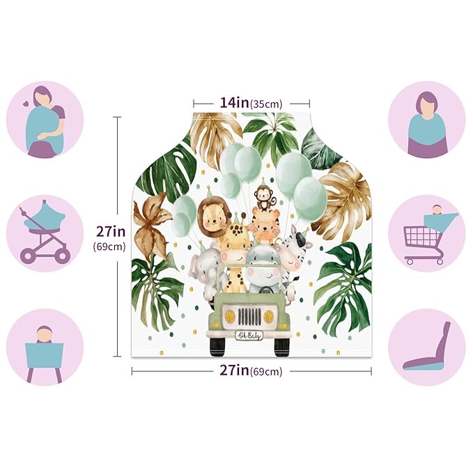 Baby Car Seat Stroller Covers Cute Animals Jungle Greenery Nursing Cover Breastfeeding Scarf Soft Breathable Stretchy Coverage Carseat Canopy Cover for Boys and Girls Soft Breathable Multi Use